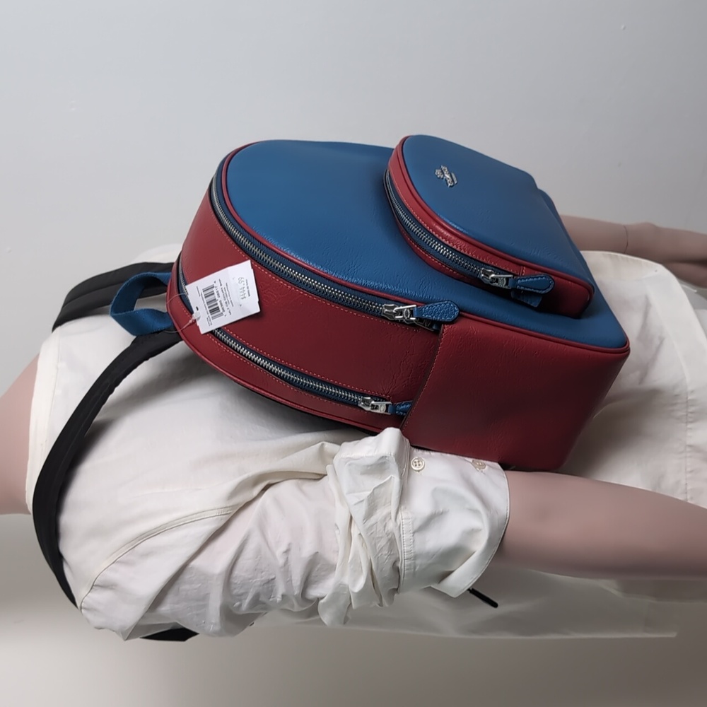 Coach CR768 Court Backpack In Colorblock Silver/Blue Jay/Dark Cardinal